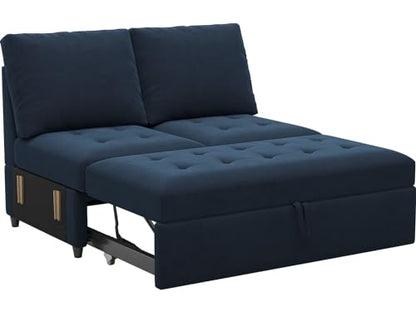 Pull Out Sofa Bed Module Part for Modular Sectional Sleeper Sofa Armless Loveseat with Pull Out Bed for Sectional Couch Blue