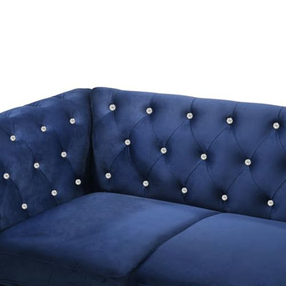 Chesterfield Velvet Sofa and Loveseat Set - 2 Piece Living Room Furniture Set Royal Blue