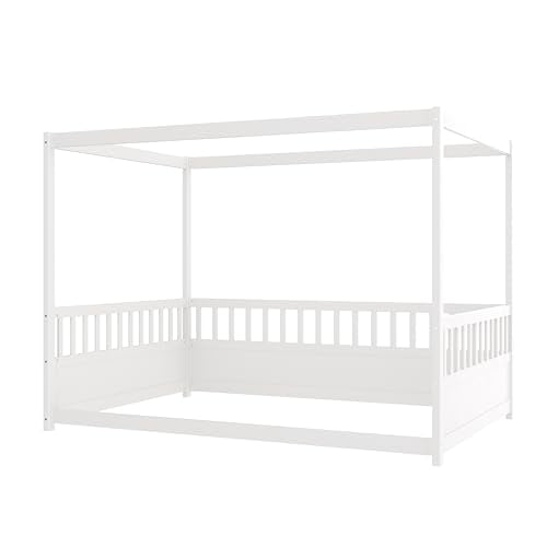 Full Canopy BedFrame, Wood Montessori House Floor Bed, view 7