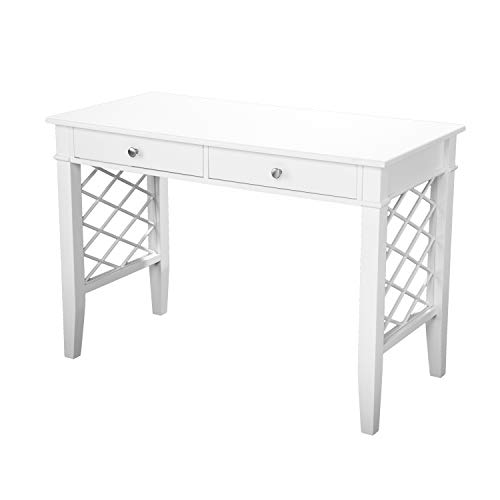 Glenburg Writing Desk - Transitional Design, White Iron and Wood - Ideal for Home Office, Living Room (HO1094137)