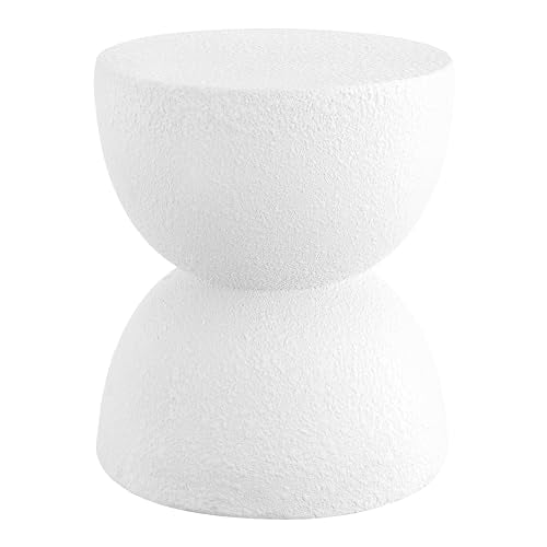 Greta 18" Hourglass Side Table, White Frosted | Indoor/Outdoor, Textured Polyresin Finish, All-Weather Modern Drink Stand, Plant Pot Pedestal, No Assembly Required