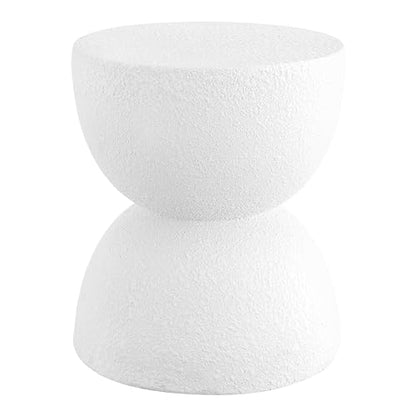 Greta 18" Hourglass Side Table, White Frosted | Indoor/Outdoor, Textured Polyresin Finish, All-Weather Modern Drink Stand, Plant Pot Pedestal, No Assembly Required