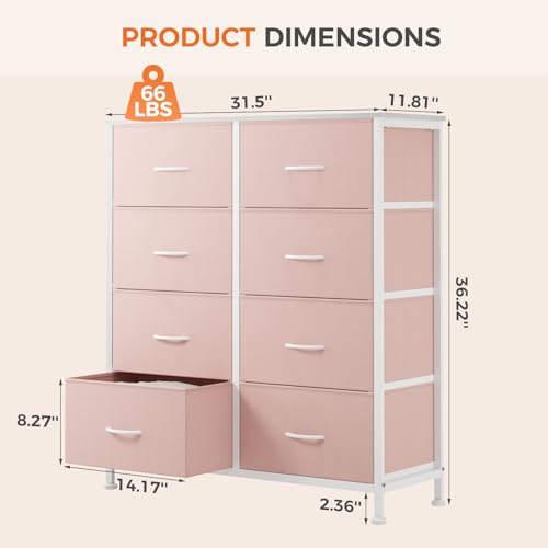 8 Drawer Fabric Dresser for Bedroom, Tall Dresser, Pink, view 4