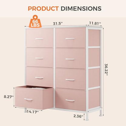 8 Drawer Fabric Dresser for Bedroom, Tall Dresser, Pink, view 4