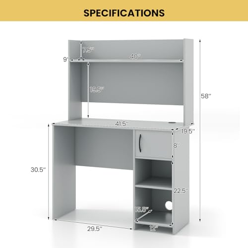 Computer Desk with Hutch, Home Office Desk with Adjustable Shelf, view 4