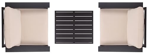 SAFAVIEH Outdoor Patio Furniture Collection – Fash Black & Taupe Cushion 3-Piece Living Set, Modern Outdoor Chairs & Slatted Square Table (PAT7552A)