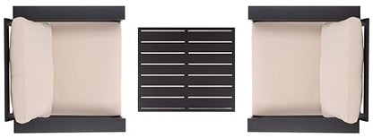 SAFAVIEH Outdoor Patio Furniture Collection – Fash Black & Taupe Cushion 3-Piece Living Set, Modern Outdoor Chairs & Slatted Square Table (PAT7552A)