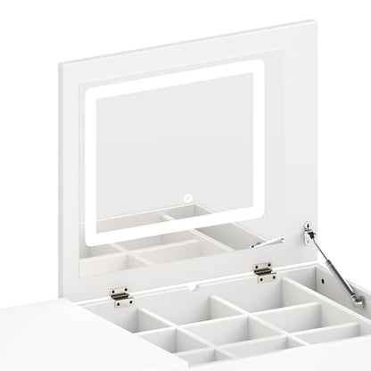 LUMISOL 59.9'' Large Vanity Desk with Flip-Top Tabletop and 7 Drawers, Makeup Vanity Table with Compartments, 3 Shelves, White
