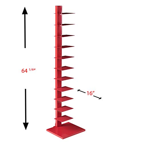 Stewartby Spine Tower Bookcase - Modern - Metal - 12 Shelves - Red - Adjustable - Space-Saving - Ideal for Home Office, Living Room, Dining Room, Bedroom (HZ9492)