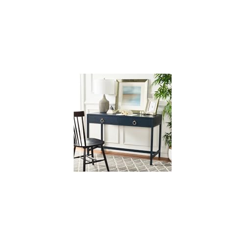 SAFAVIEH Furniture - Esther 2-Drawer Writing Desk - Navy - Solid Wood - Glam Gold Hardware Design - Ideal for Home Office, Bedroom, Den, 46" W x 22.1" D x 30" H (DSK9200A)
