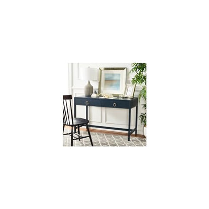 SAFAVIEH Furniture - Esther 2-Drawer Writing Desk - Navy - Solid Wood - Glam Gold Hardware Design - Ideal for Home Office, Bedroom, Den, 46" W x 22.1" D x 30" H (DSK9200A)