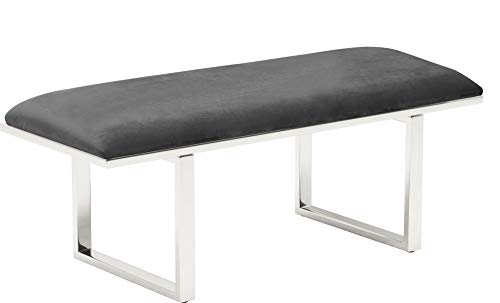 Remi Velvet Bedside Bench, Upholstered Ottoman, Entryway Accent Furniture, Easy Assembly, Dark Grey
