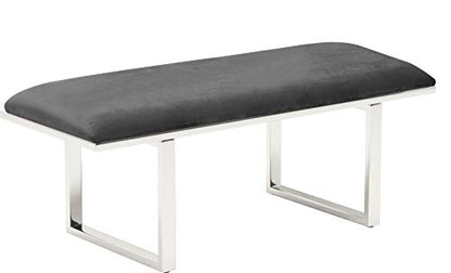 Remi Velvet Bedside Bench, Upholstered Ottoman, Entryway Accent Furniture, Easy Assembly, Dark Grey