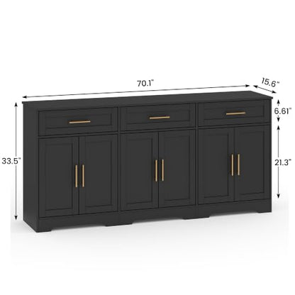 71” Large Sideboard Buffet Cabinet with Storage, Classic Black, view 3