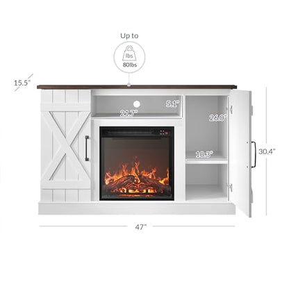47" TV Stand with 18" Electric Fireplace Heater & Media Entertainment Center, view 5