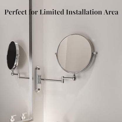 8-Inch Wall Mount Makeup Mirror with 20X Magnification for Bathroom - 360° Rotation & Extended Arm Chrome Dual-Sided Bathroom Mirror for Makeup, Skincare for Mom (8in,20X)