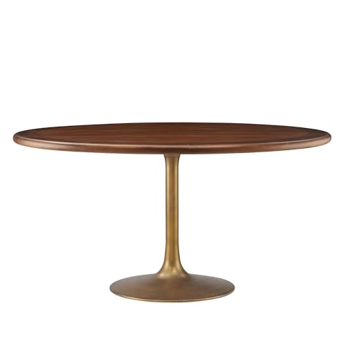 Lippa 60Inch Round Dining Table Pedestal Base Solid Wood Walnut Finish Modern Kitchen Room Entertaining Home Furniture Quality Stylish Elegant Durable Refined