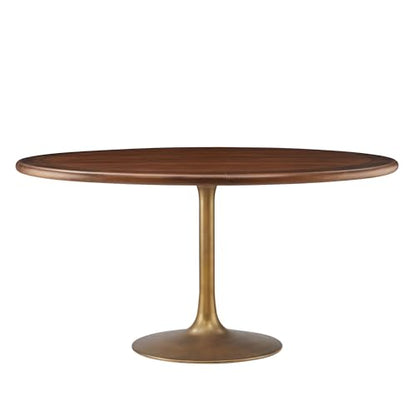Lippa 60Inch Round Dining Table Pedestal Base Solid Wood Walnut Finish Modern Kitchen Room Entertaining Home Furniture Quality Stylish Elegant Durable Refined
