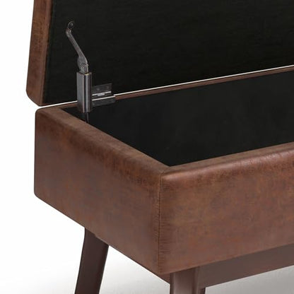 Owen Small Rectangular Storage Ottoman - 36 inch Wide Upholstered Vegan Leather Lift-Top Ottoman in Distressed Saddle Brown, Mid-Century Modern Ottoman for Living Room with Tufted Detail