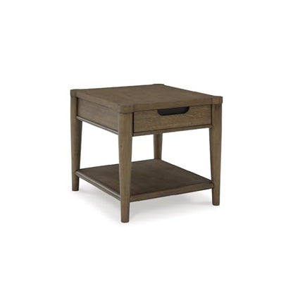 Signature Design by Ashley Roanhowe Contemporary 1-Drawer End Table with Open Lower Shelf, Light Brown