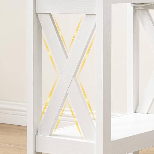 End Table with Charging Station, Farmhouse Narrow Side Table, 2-Tier with Storage Shelves, Slim Nightstand for Small Spaces, Living Room, Bedroom, White and Walnut WH360UBZ01