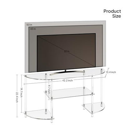 Acrylic Modern TV Stand, 3-Tier Semi-Circular TV Console Table | Corner TV Stand, Entertainment Center with Open Shelves, TVs up to 50 Inch, 47.2'' L x 13.4'' W x 22.4'' H, Clear