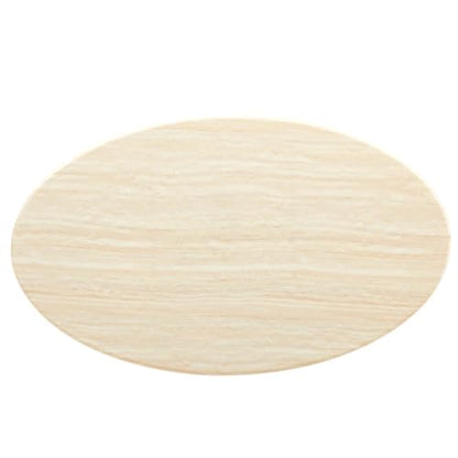 Lippa 60Inch Oval Dining Table Faux Travertine Stone Gold Finish Modern Kitchen Room Entertaining Home Furniture Quality Stylish Elegant Durable Refined Versatile