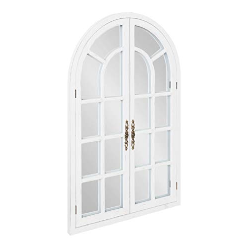 Boldmere Rustic Windowpane Arch Mirror, 28 x 44, Rustic White, Farmhouse Window Mirror for Wall