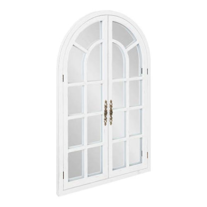 Boldmere Rustic Windowpane Arch Mirror, 28 x 44, Rustic White, Farmhouse Window Mirror for Wall