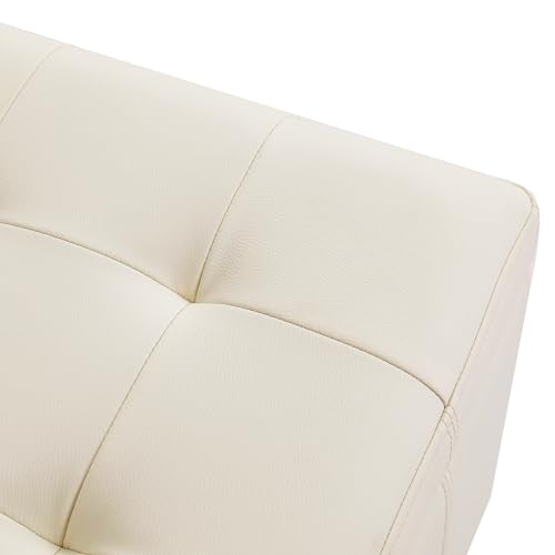Faux Leather Storage Ottoman with Hinged Lid, 17.5 Inch High Cream White Square Cube Foot Stool with Storage, Upholstered Vanity Stool with Solid Wood Legs for Living Room, Bedroom, Dorm
