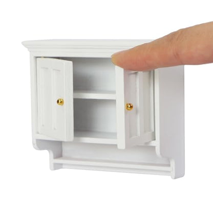 Dollhouse Furniture on 1/12 Scale, Dollhouse Kitchen Cabinet Miniature Shelf in Modern Country Style White