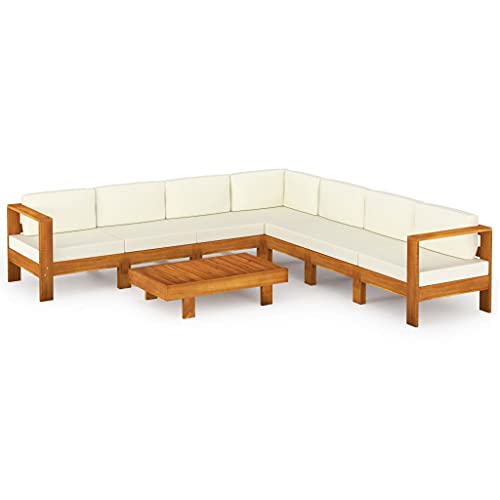 8-Piece Acacia Wood Outdoor Patio Furniture Set Cream White, 23.6 x 39.4 in Modern Garden Conversation Sectional with Cushions for Backyard Balcony Terrace