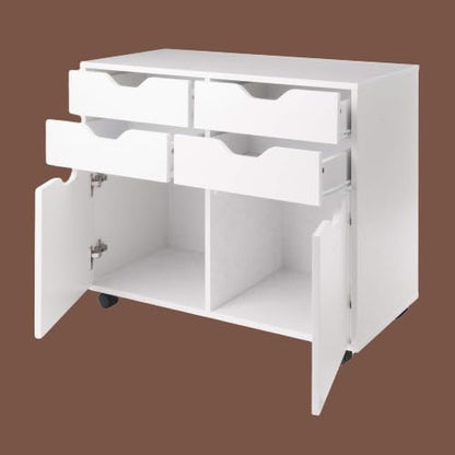 Halifax 2-Section Mobile Storage Cabinet with 4 Drawers and 2 Cabinets – Rolling Organizer with Locking Wheels in White Finish for Home or Office Use 5.98" D x 32.13" W x 26.3" H