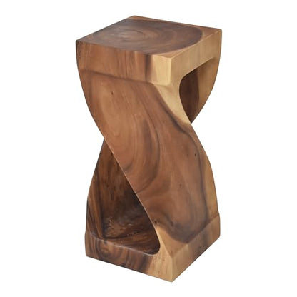 Brown acacia solid wood carved accent side table, view 2