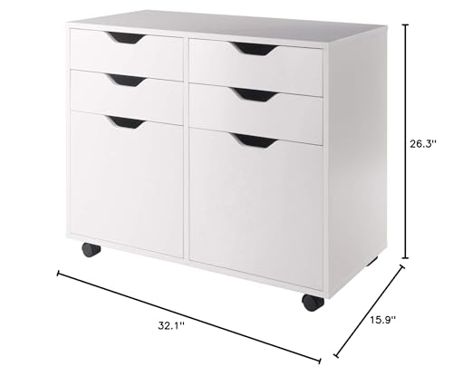 Halifax 2-Section Mobile Storage Cabinet with 4 Drawers and 2 Cabinets – Rolling Organizer with Locking Wheels in White Finish for Home or Office Use 5.98" D x 32.13" W x 26.3" H
