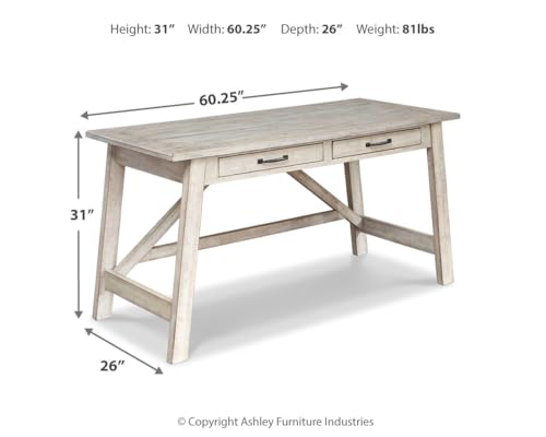Signature Design by Ashley Carynhurst Farmhouse Large Leg Home Office Desk, 2 Storage Drawers, Vintage Bronze Hardware, Wood, 60.25" Wide, Antique White