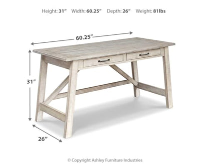 Signature Design by Ashley Carynhurst Farmhouse Large Leg Home Office Desk, 2 Storage Drawers, Vintage Bronze Hardware, Wood, 60.25" Wide, Antique White