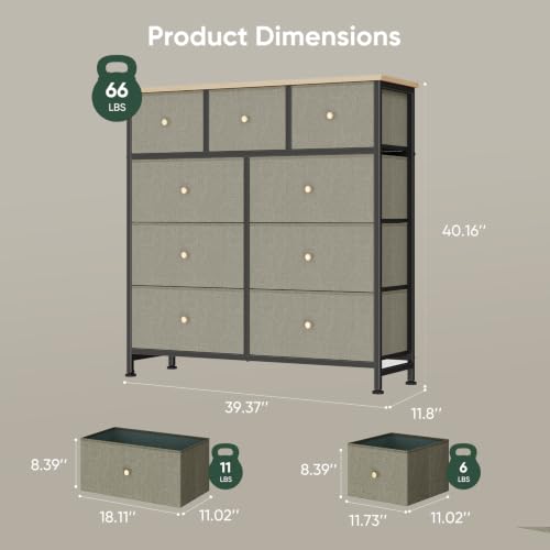 Fabric Dresser for Bedroom with 9 Drawers, Storage Tower, view 3