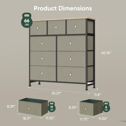 Fabric Dresser for Bedroom with 9 Drawers, Storage Tower, view 3