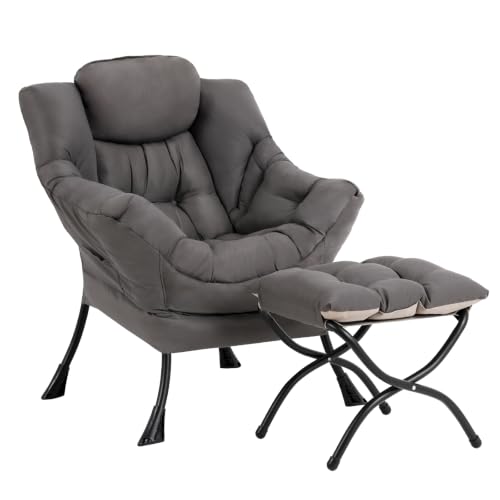 Lazy Chair with Ottoman, Reading Chair with Footrest,Dark Grey, view 2