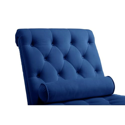 Classical Velvet Button Tufted Chaise Lounge with Pillow & Silver Nailhead Trim, view 7