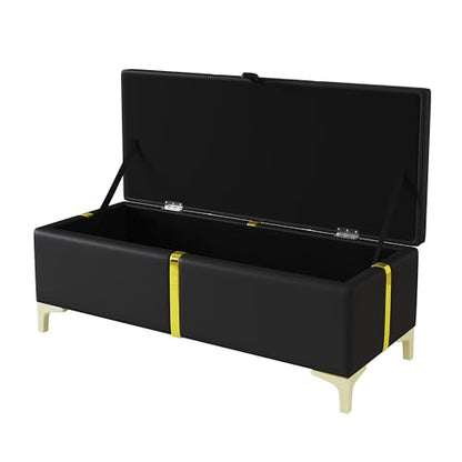 2-Pieces Bedroom Sets, Queen Size PU Upholstered Platform Bed with Hydraulic Storage System, Wood Platform Bed Frame with Metal Legs Storage Ottoman for Kids Teens Adults Bedroom, Black