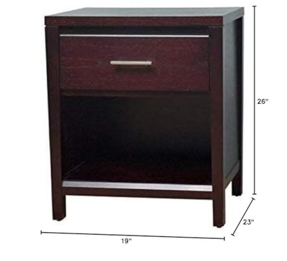 Solid Wood Nightstand, Nevis - Espresso, 1-Drawer with Charging Station