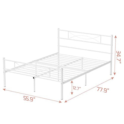 Full Size Bedframe Metal Bed Frame with Headboard and Footboard Mattress Foundation Support Platform Bed No Box Spring Needed, Popular Style White
