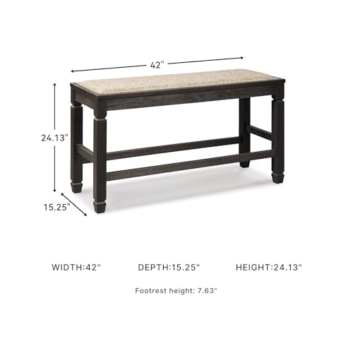 Signature Design by Ashley Tyler Creek Counter Height Dining Bench, Space-Saving 42-Inch Backless Design, Wood, Engineered Wood and Veneers with Polyester Cushion, Antique Black