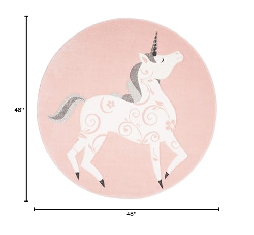 SAFAVIEH Carousel Kids Collection 4' Round Pink / Ivory CRK163P Unicorn Nursery Playroom Area Rug
