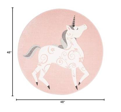 SAFAVIEH Carousel Kids Collection 4' Round Pink / Ivory CRK163P Unicorn Nursery Playroom Area Rug