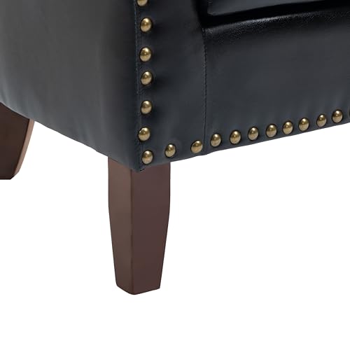 PU Leather Accent Chair, Barrel Club Chair Modern Upholstered Armchair for Living Room, Comfy Nailed Trim Arm Chair Bedroom Reading Seat, Black