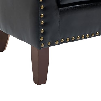 PU Leather Accent Chair, Barrel Club Chair Modern Upholstered Armchair for Living Room, Comfy Nailed Trim Arm Chair Bedroom Reading Seat, Black