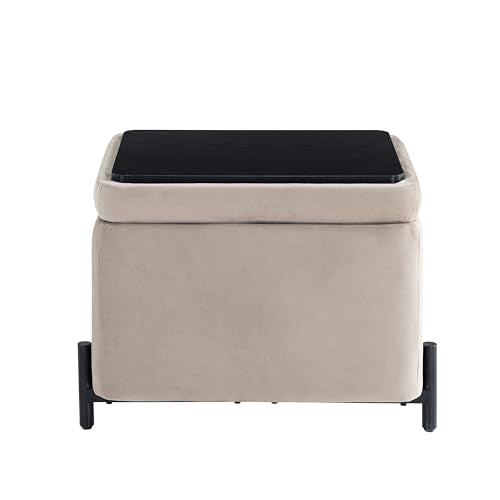 ® Connor 24" Small Storage Ottoman, Modern Boho, Matte Black Metal Legs, Velvet Fabric, Taupe